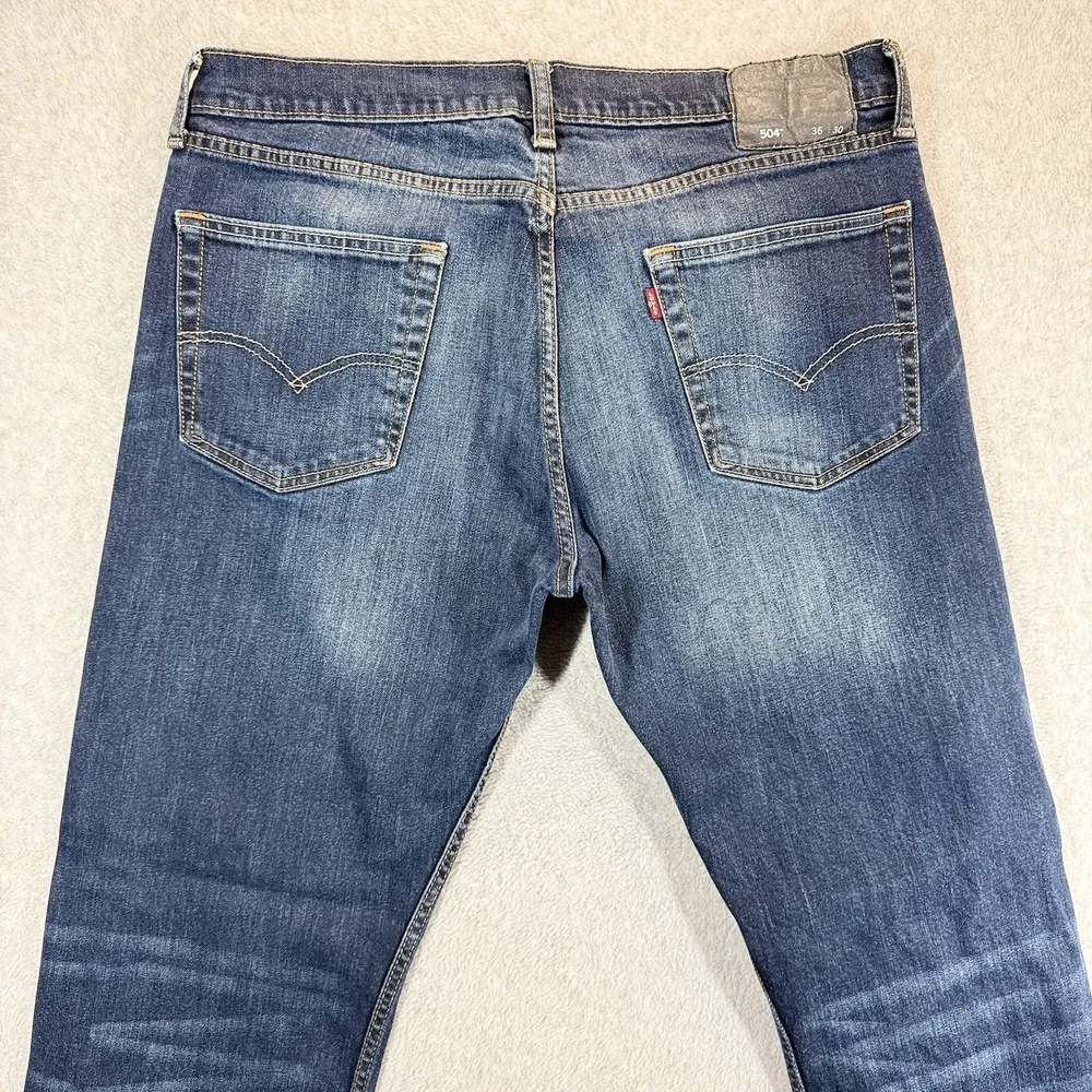 Levis 504 Jeans Mens 36x30 Blue Straight Leg Mid Rise Stretch Dark‎ Wash